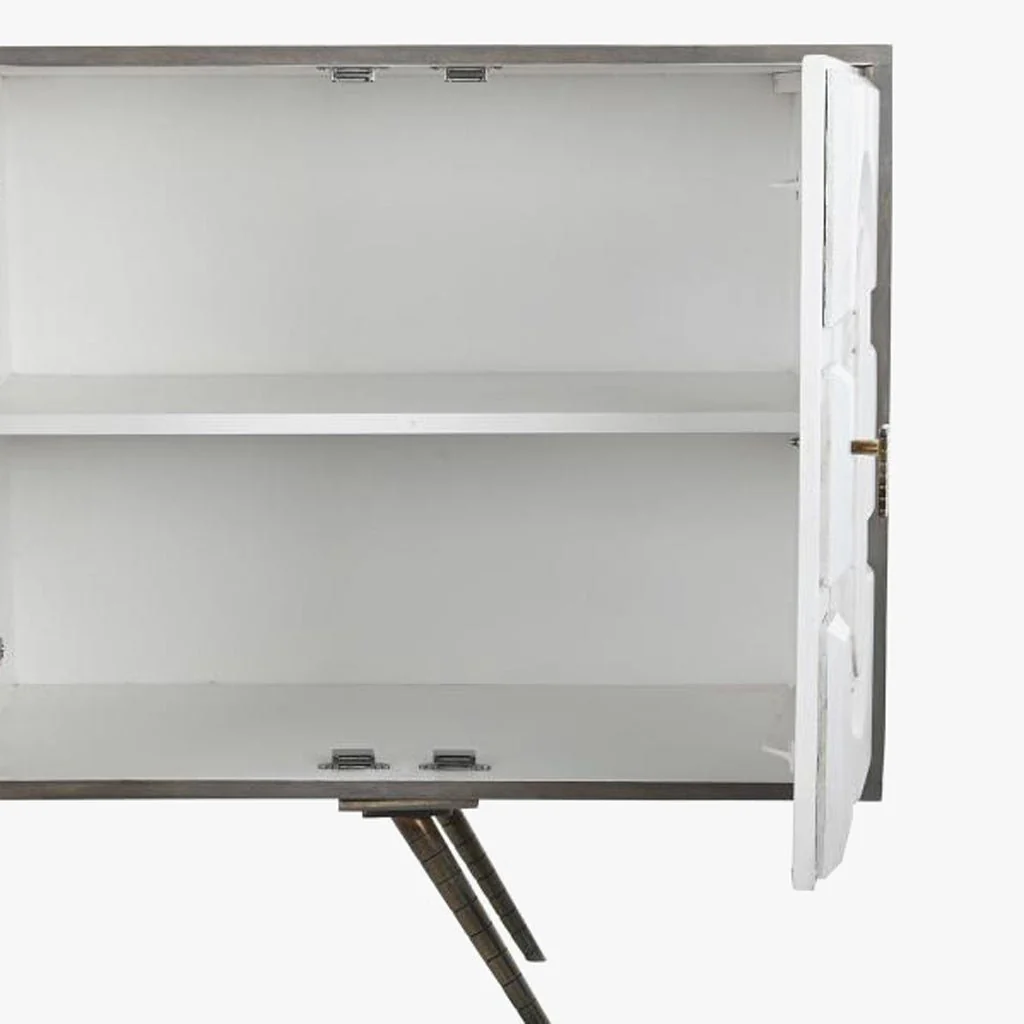 Aparador Relevo Branco com Acabamentos Bronze 152X43X84 WHITE GLOW - Image 4