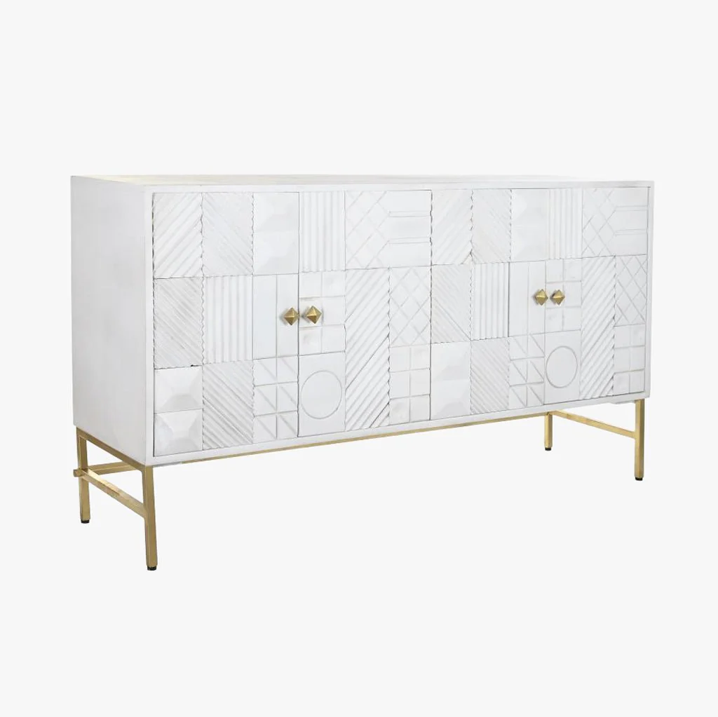 Aparador Relevo Branco com Acabamentos Dourado 157X43X84 WHITE GLOW - Image 2