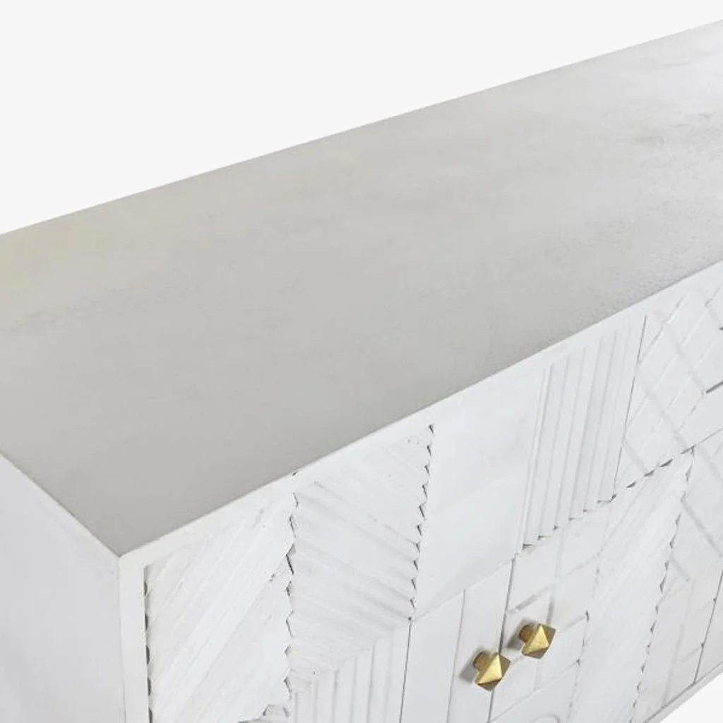 Aparador Relevo Branco com Acabamentos Dourado 157X43X84 WHITE GLOW - Image 3
