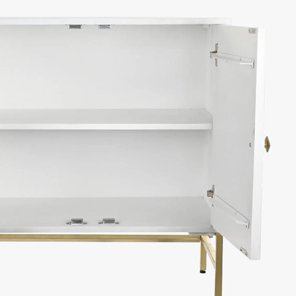 Aparador Relevo Branco com Acabamentos Dourado 157X43X84 WHITE GLOW - Image 5