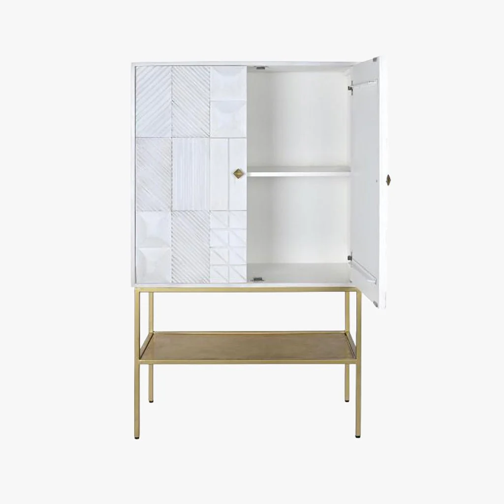 Aparador Relevo Branco com Acabamentos Dourado 91X44X152 WHITE GLOW - Image 3