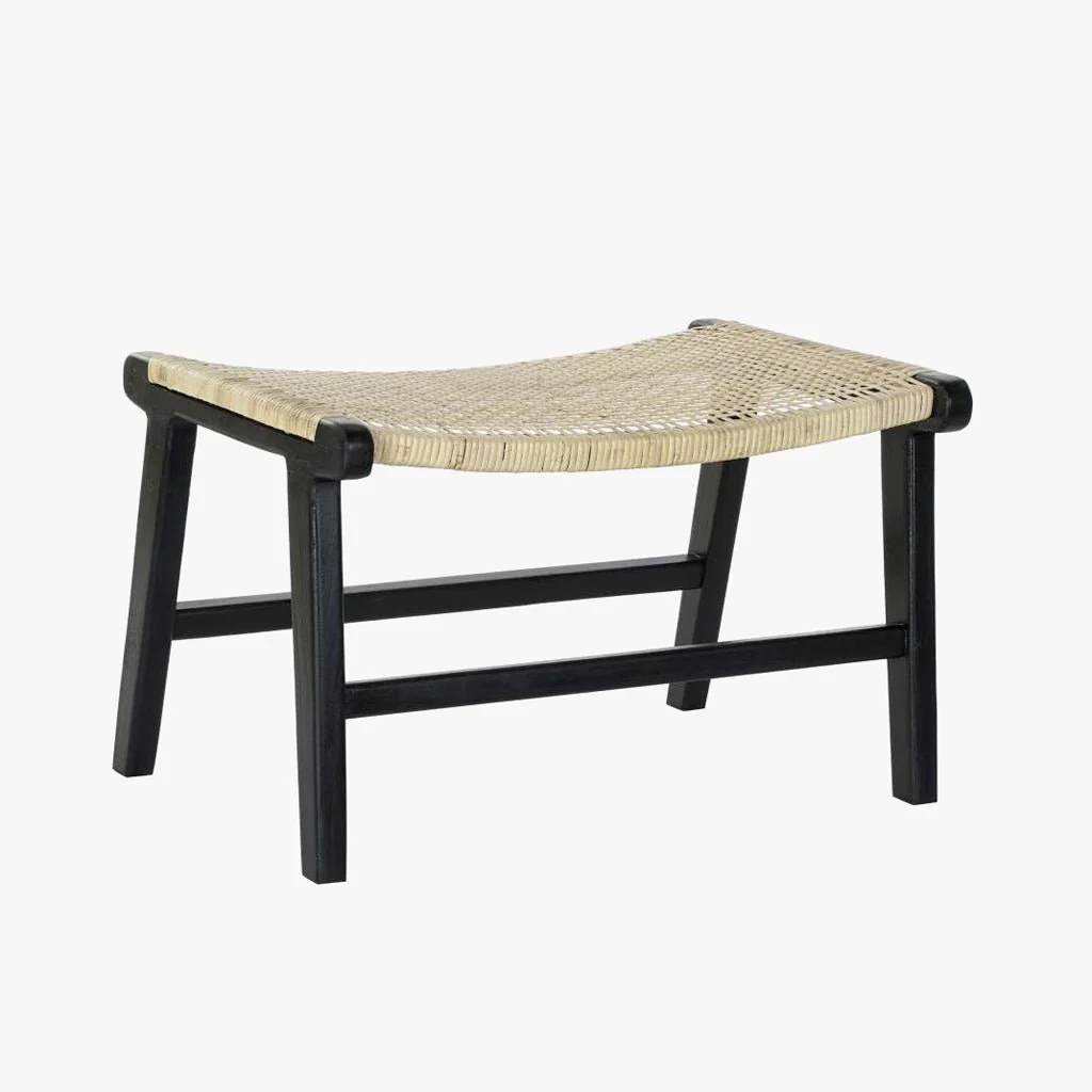 Banco Preto de Madeira e Rattan 65x47x40cm VEREDA - Image 3