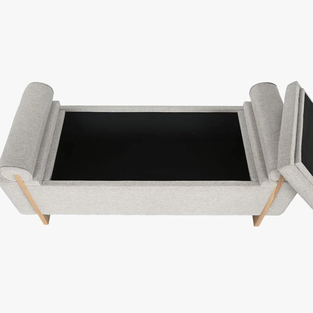 Banqueta Cinza de Tecido e Madeira com Arrumação 120x45x50 SERENA - Image 2