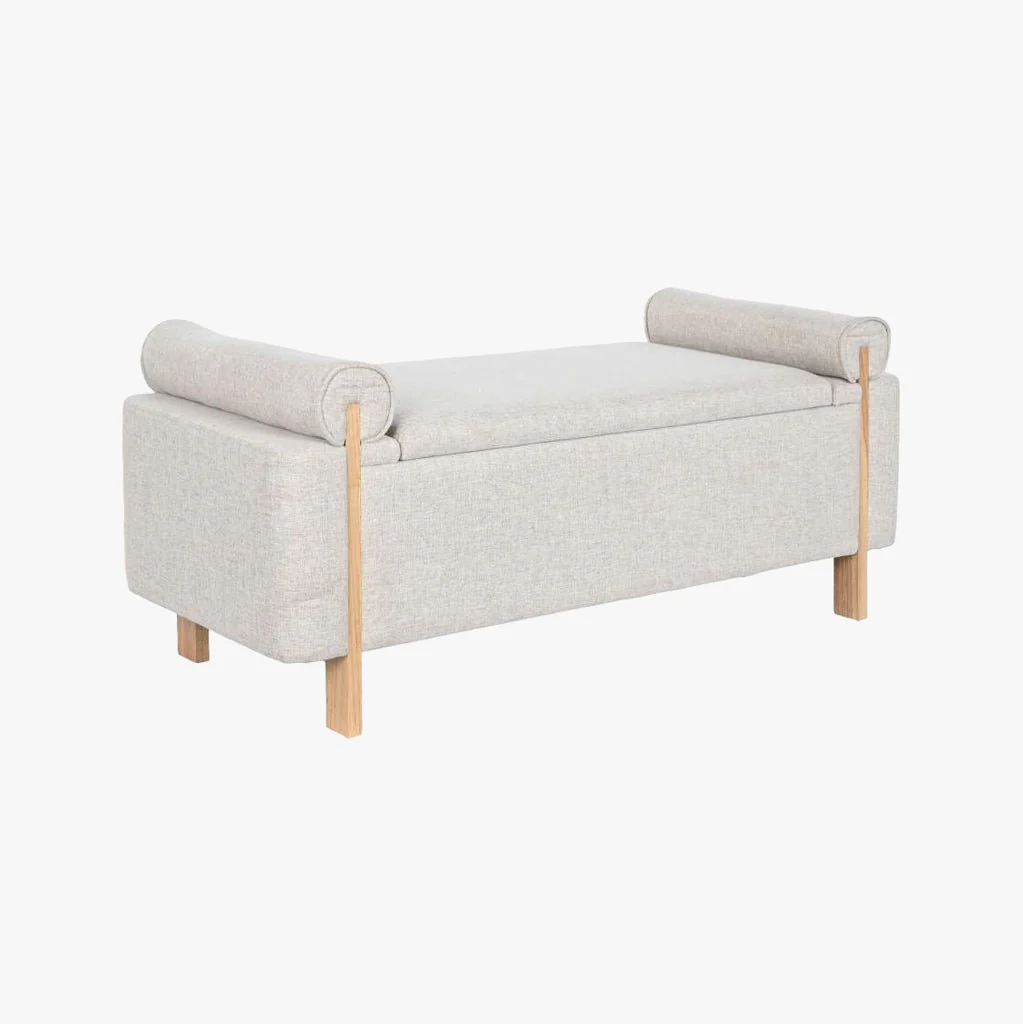 Banqueta Cinza de Tecido e Madeira com Arrumação 120x45x50 SERENA - Image 3