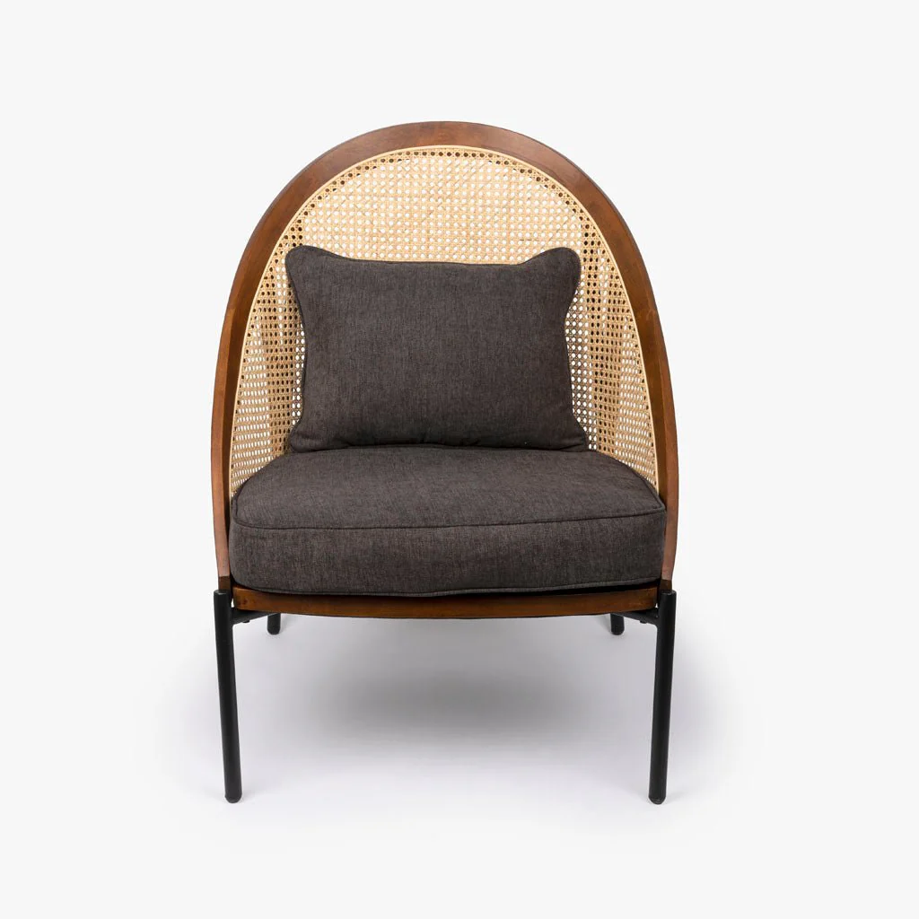 Cadeirão com Almofada Cinza com Costas em Rattan OZAWA - Image 3