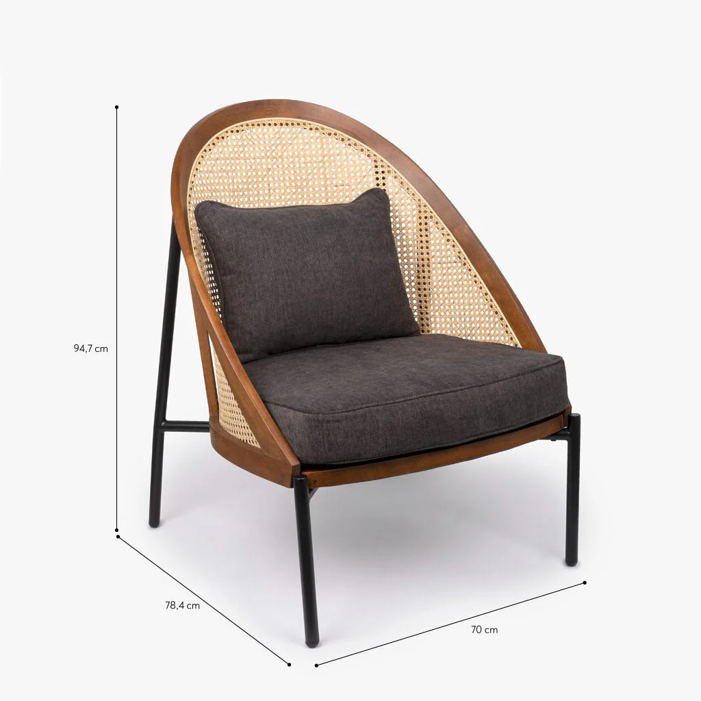 Cadeirão com Almofada Cinza com Costas em Rattan OZAWA - Image 6