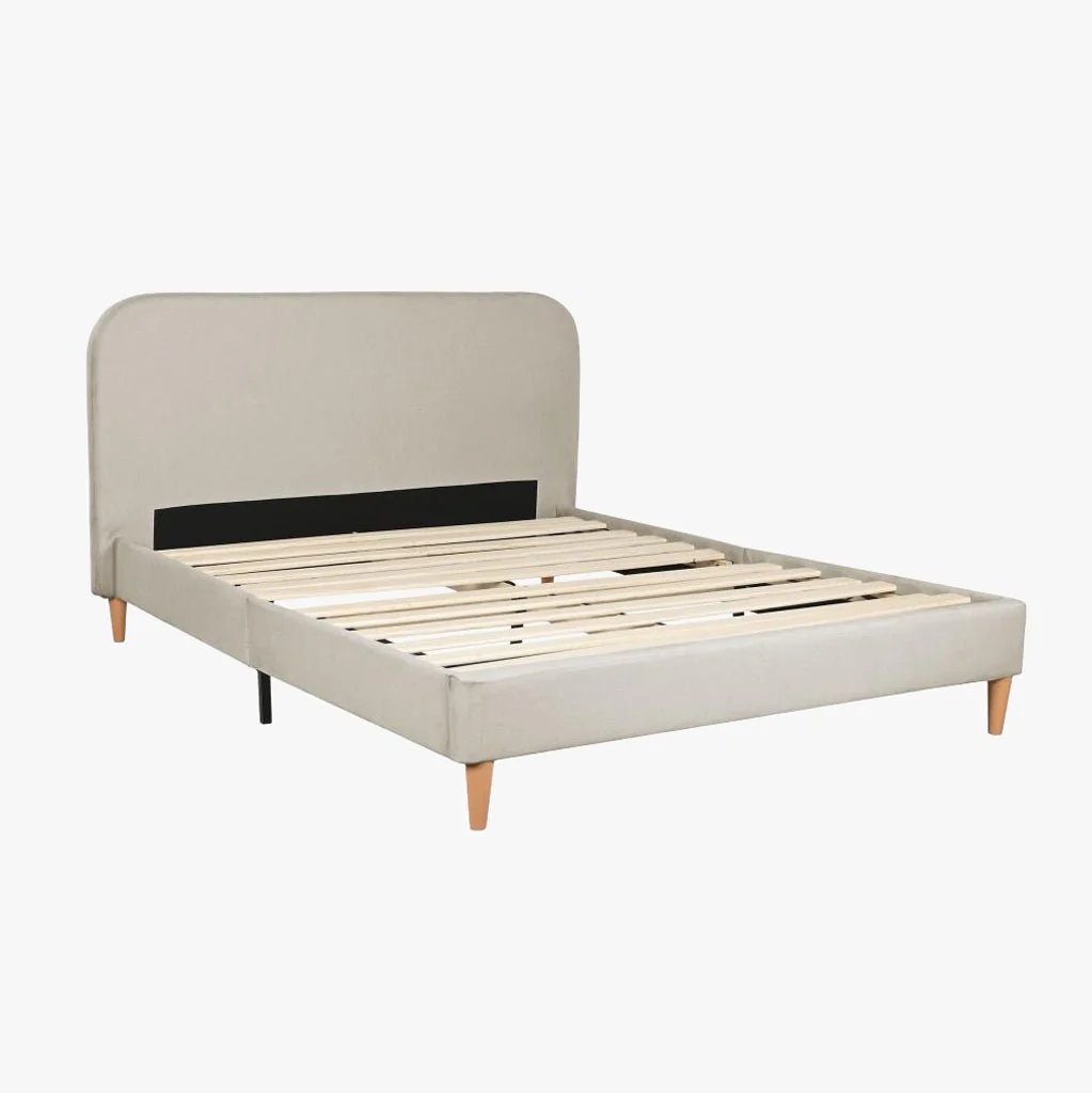 Cama Tecido com Cabeceira Arredondada e Pés de Madeira Bege SERENA - Image 2