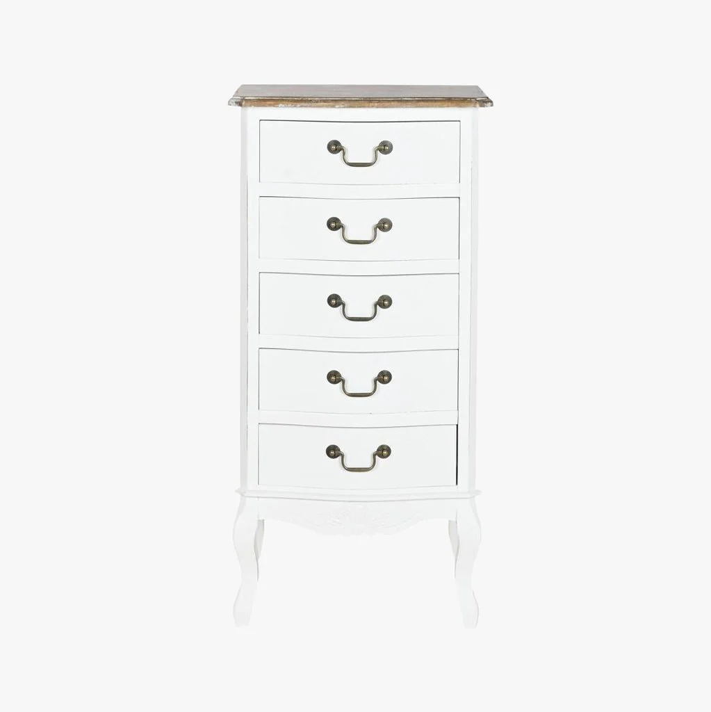 Camiseiro Branco de Madeira com Cinco Gavetas 48x35x100 VERSAILLES