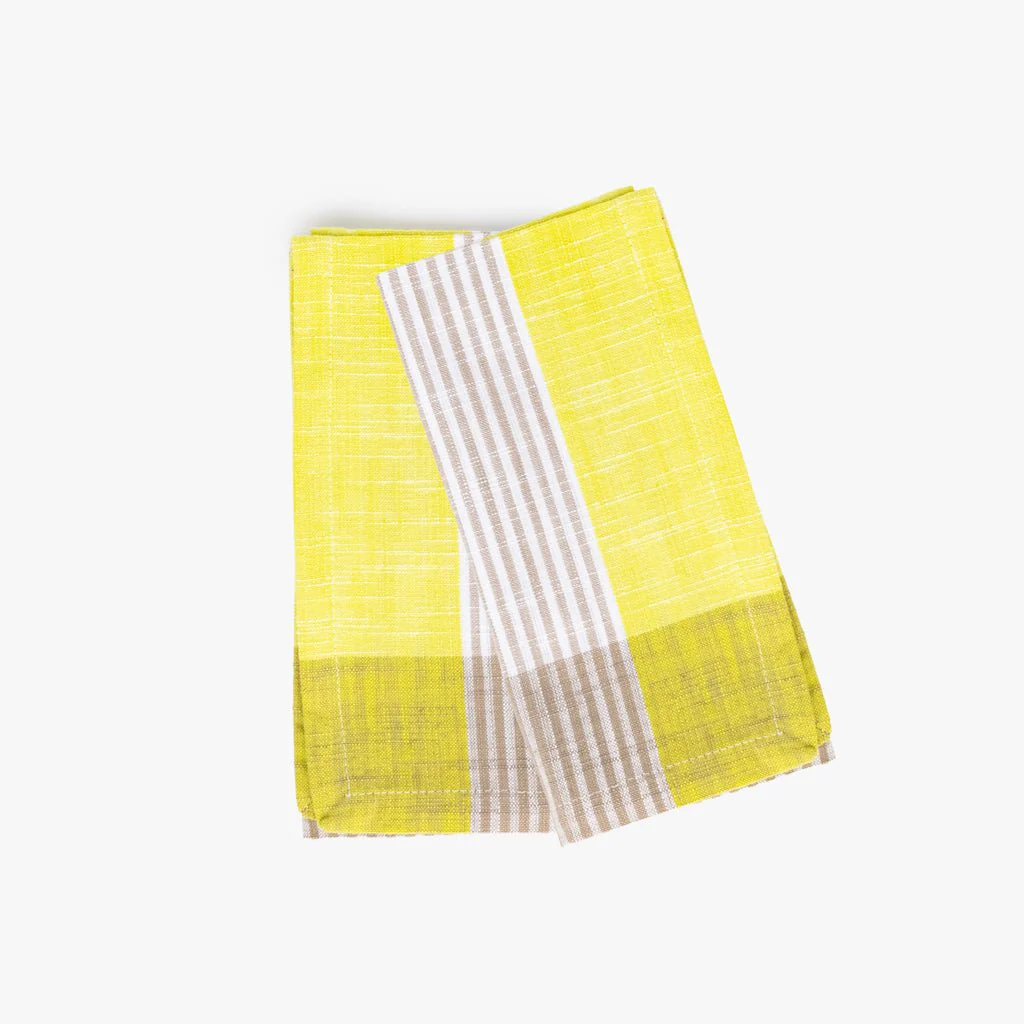 Conjunto de dois Guardanapos de Algodão Riscas Amarelo e Bege 45x45 KERALA - Image 2