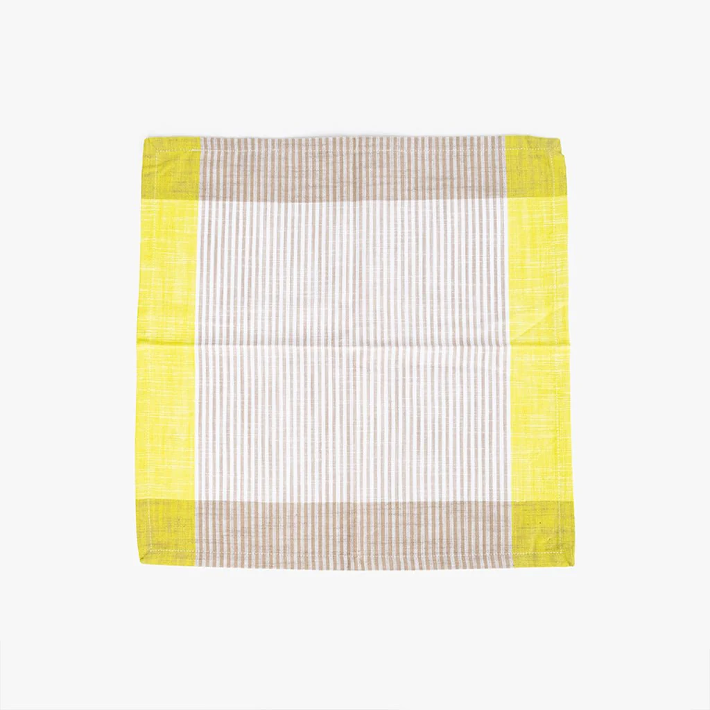 Conjunto de dois Guardanapos de Algodão Riscas Amarelo e Bege 45x45 KERALA - Image 3
