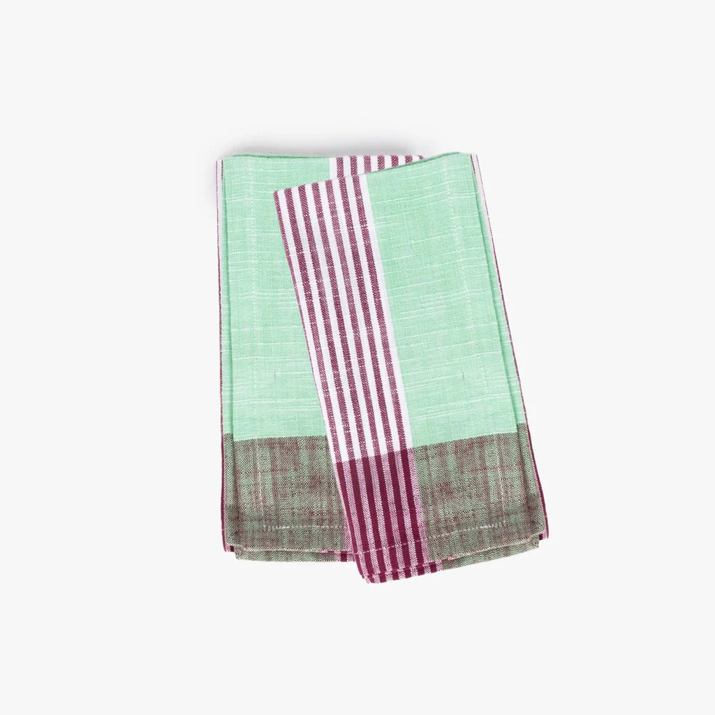 Conjunto de dois Guardanapos de Algodão Riscas Violeta e Verde 45x45 KERALA - Image 2