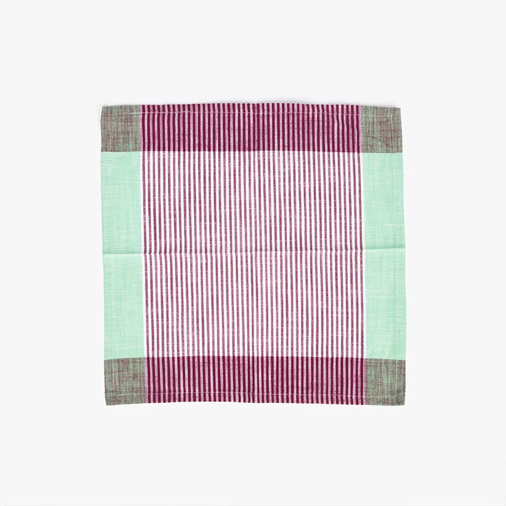 Conjunto de dois Guardanapos de Algodão Riscas Violeta e Verde 45x45 KERALA - Image 3