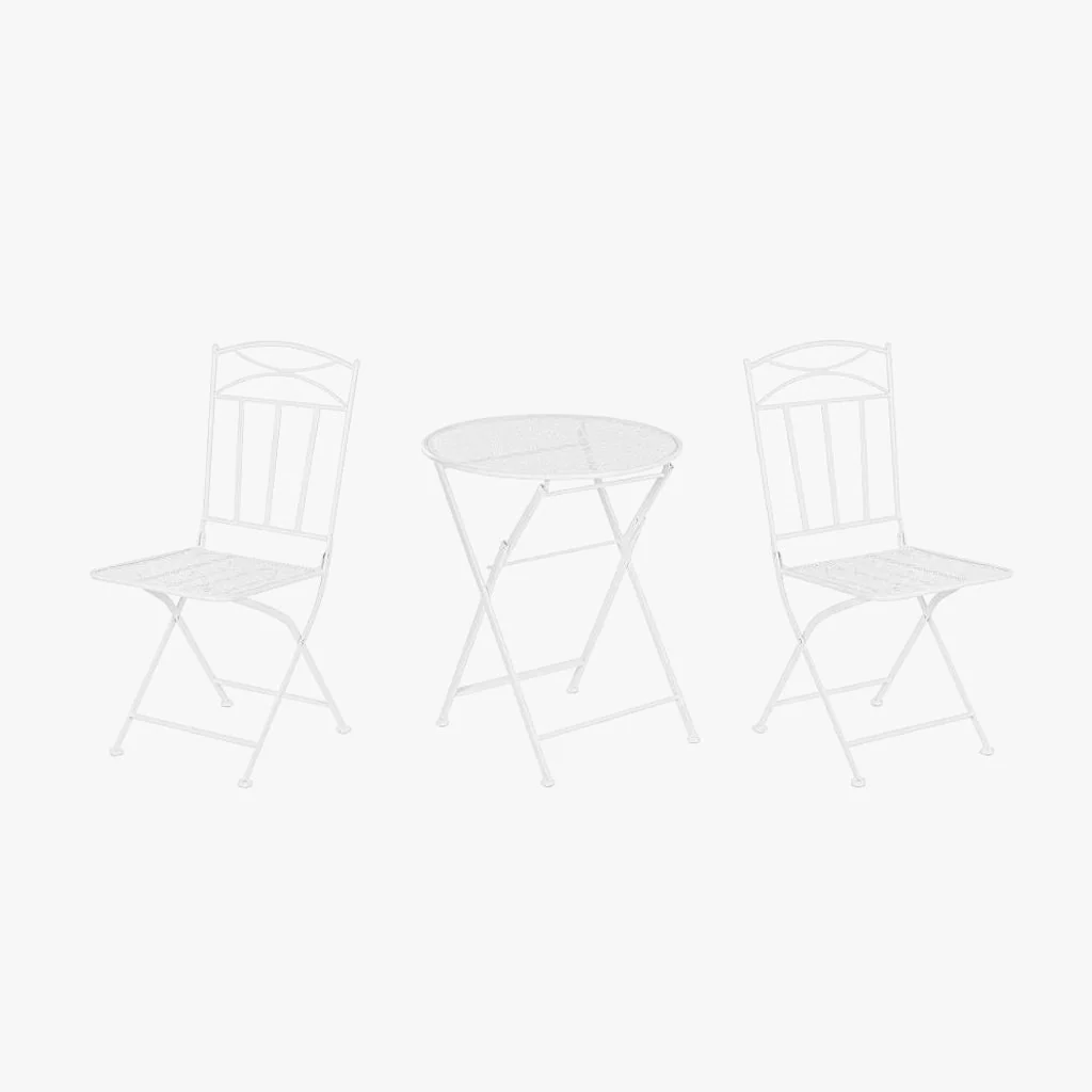 Conjunto de mesa e duas cadeiras em metal com folhas branco REVIVAL - Image 3