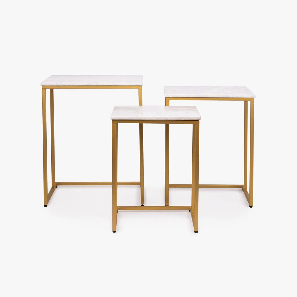 Conjunto de Três Mesas de Apoio com Tampos de Mármore 62x62x40,50 AGRA - Image 3