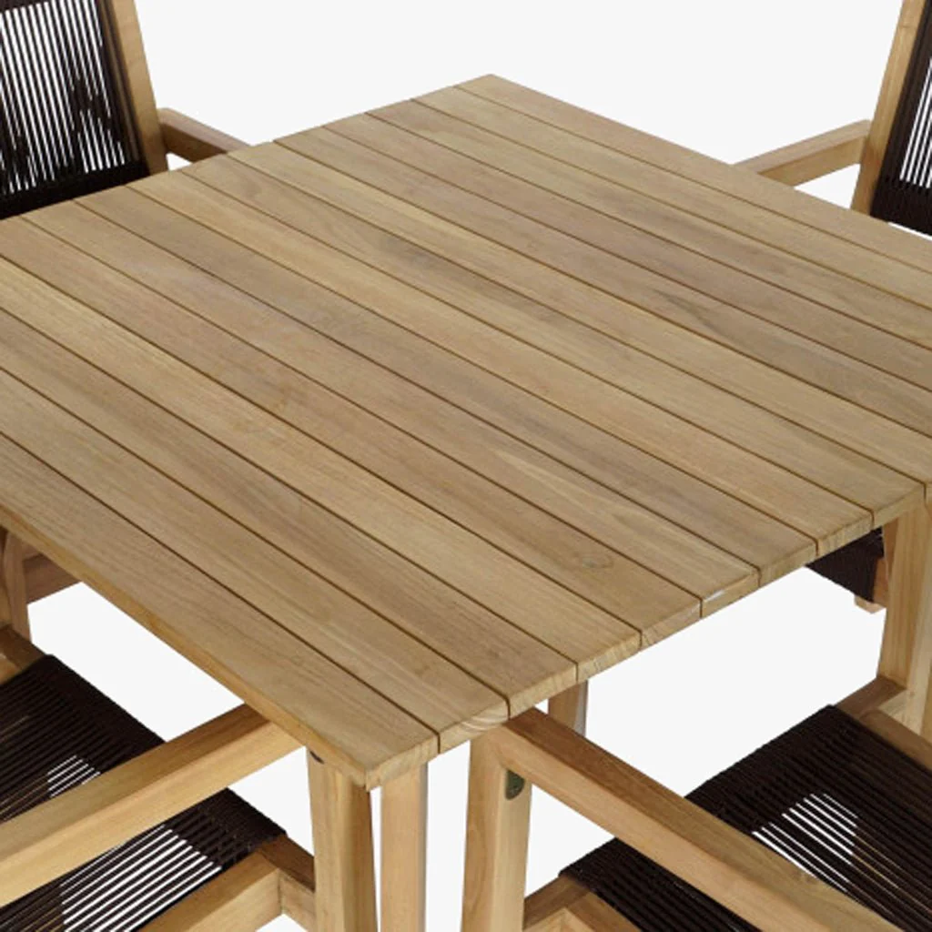 Mesa com 4 cadeiras em Teca e Corda Castanho ÉBANO - Image 3