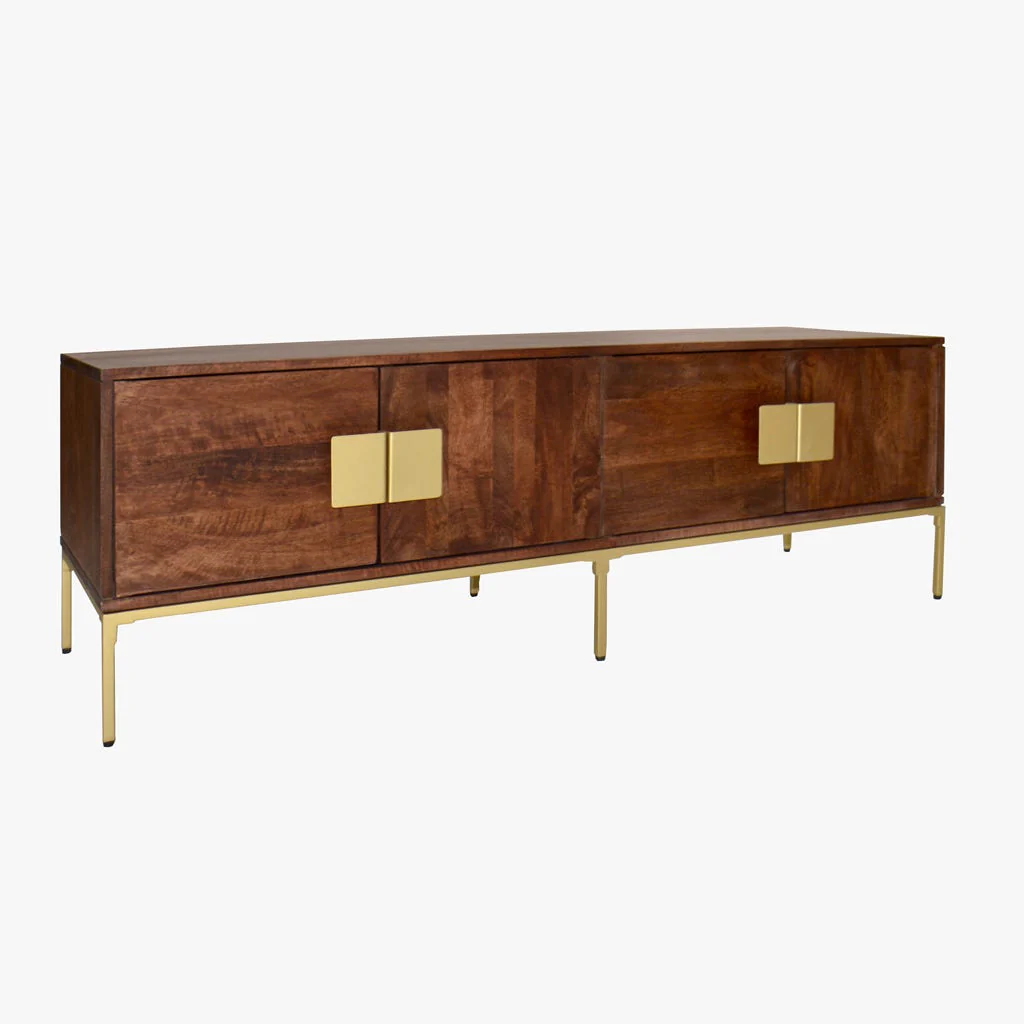 Móvel Televisão Madeira e Detalhes em Dourado 147x42,50x50 VARANASI - Image 3