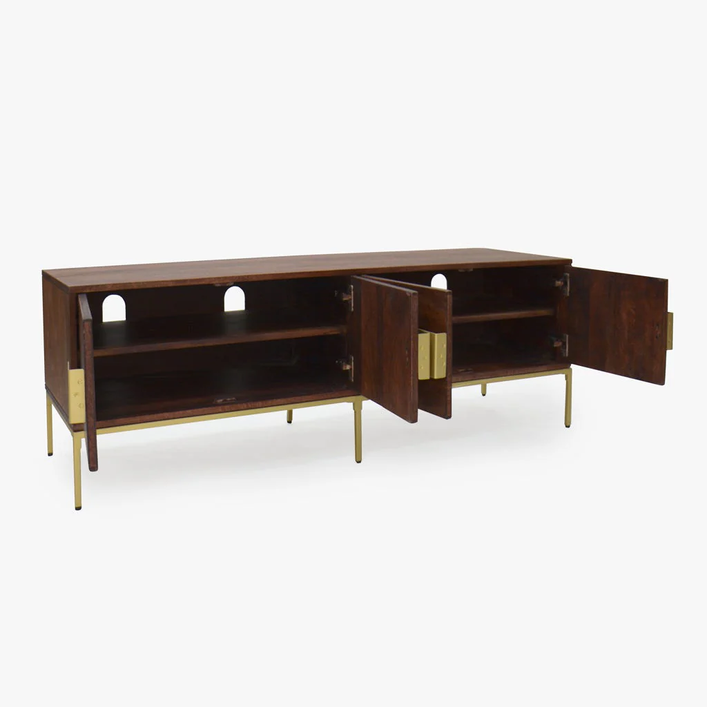 Móvel Televisão Madeira e Detalhes em Dourado 147x42,50x50 VARANASI - Image 4