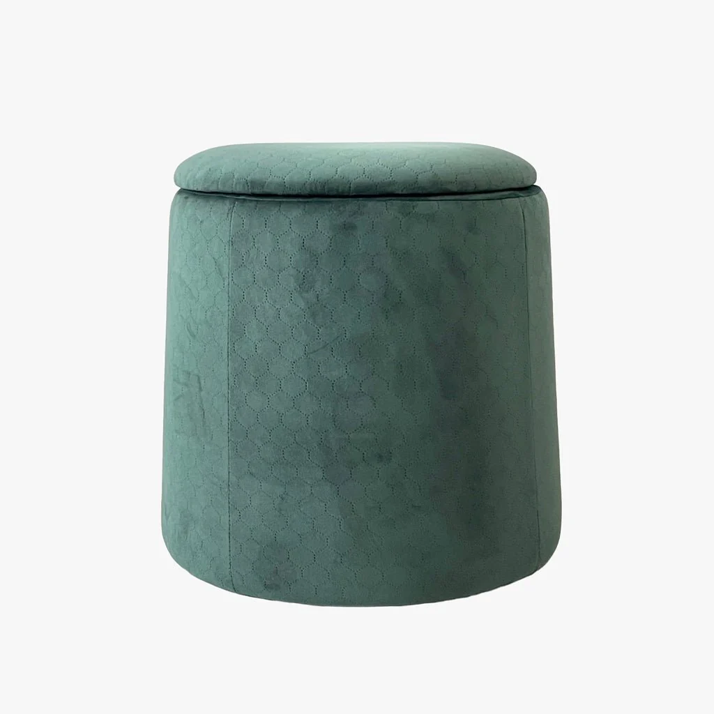 Pouf Verde Esmeralda de Veludo com padrão e arrumação LUCENA - Image 3