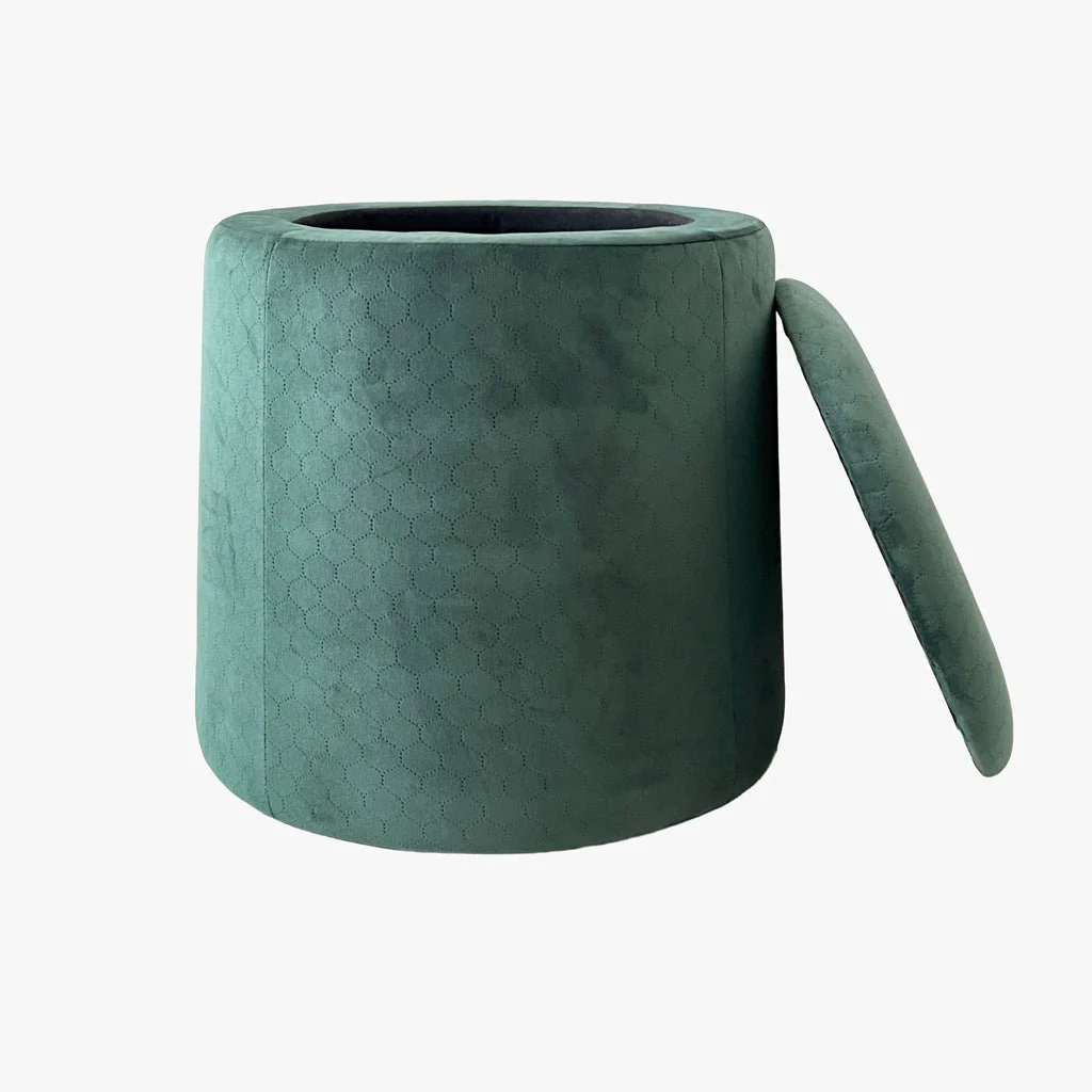 Pouf Verde Esmeralda de Veludo com padrão e arrumação LUCENA - Image 4