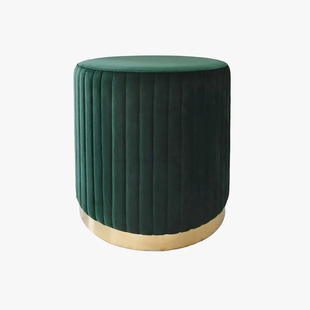 Pouf Verde Esmeralda de Veludo com Riscas em Dourado ANDRIA - Image 3