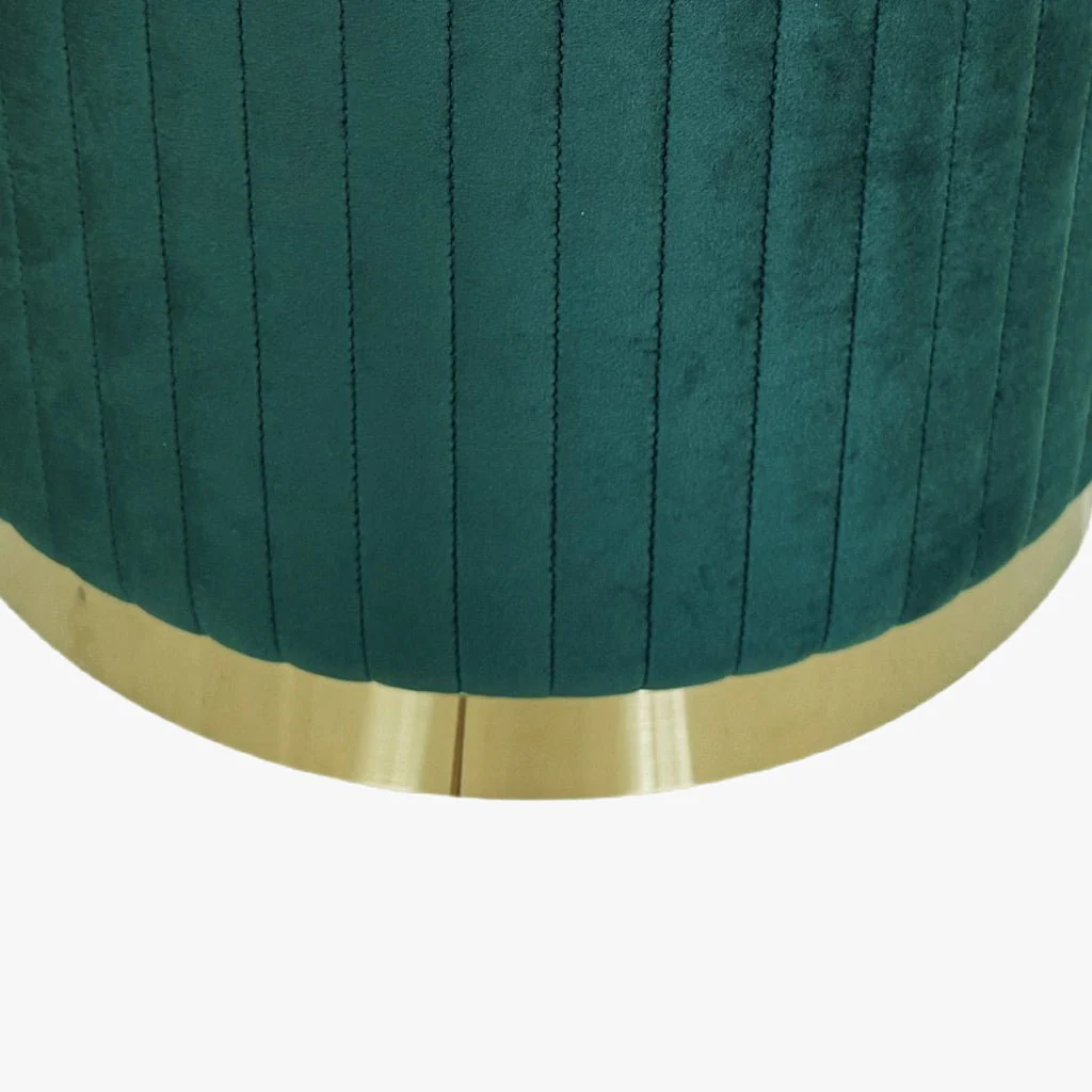 Pouf Verde Esmeralda de Veludo com Riscas em Dourado ANDRIA - Image 5