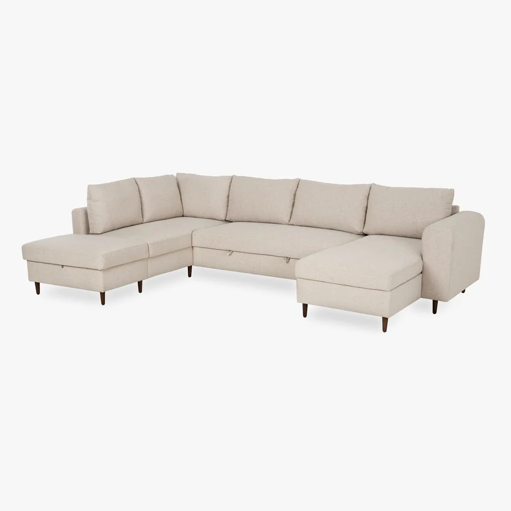 Sofá Cama com Chaise Longue à Direita e Pufe à Esquerda Bege CRAIG - Image 3