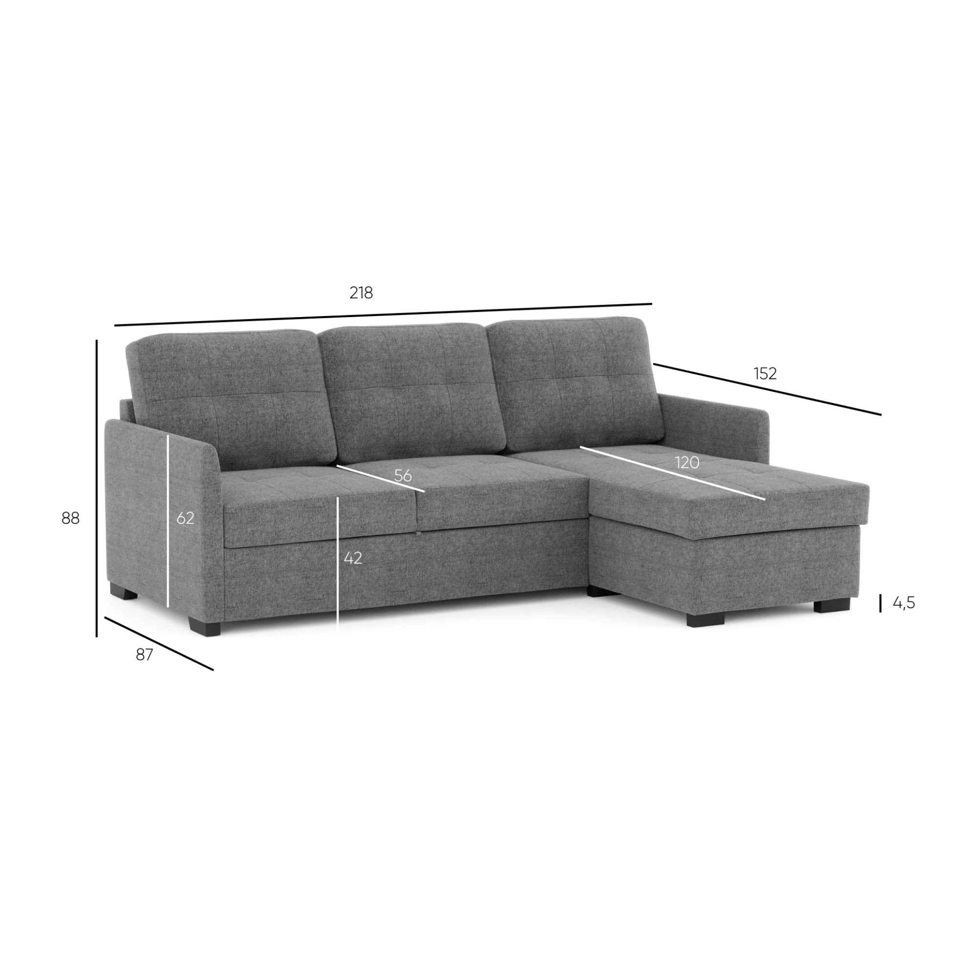 Sofá Cama 3 Lugares com Chaise Longue Reversível GOSLING - Image 11
