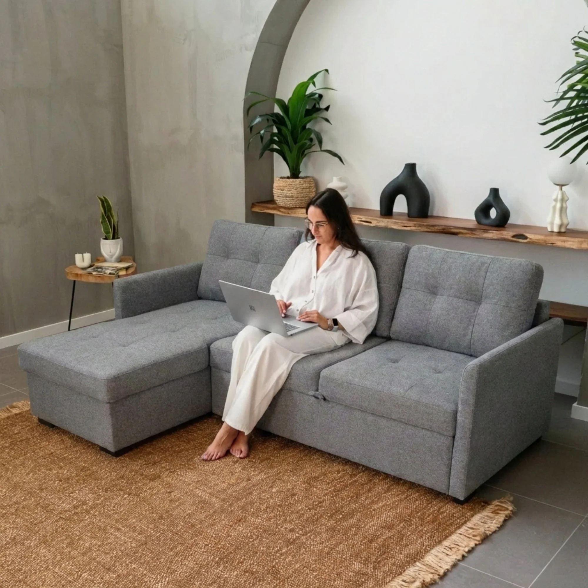 Sofá Cama 3 Lugares com Chaise Longue Reversível GOSLING - Image 6