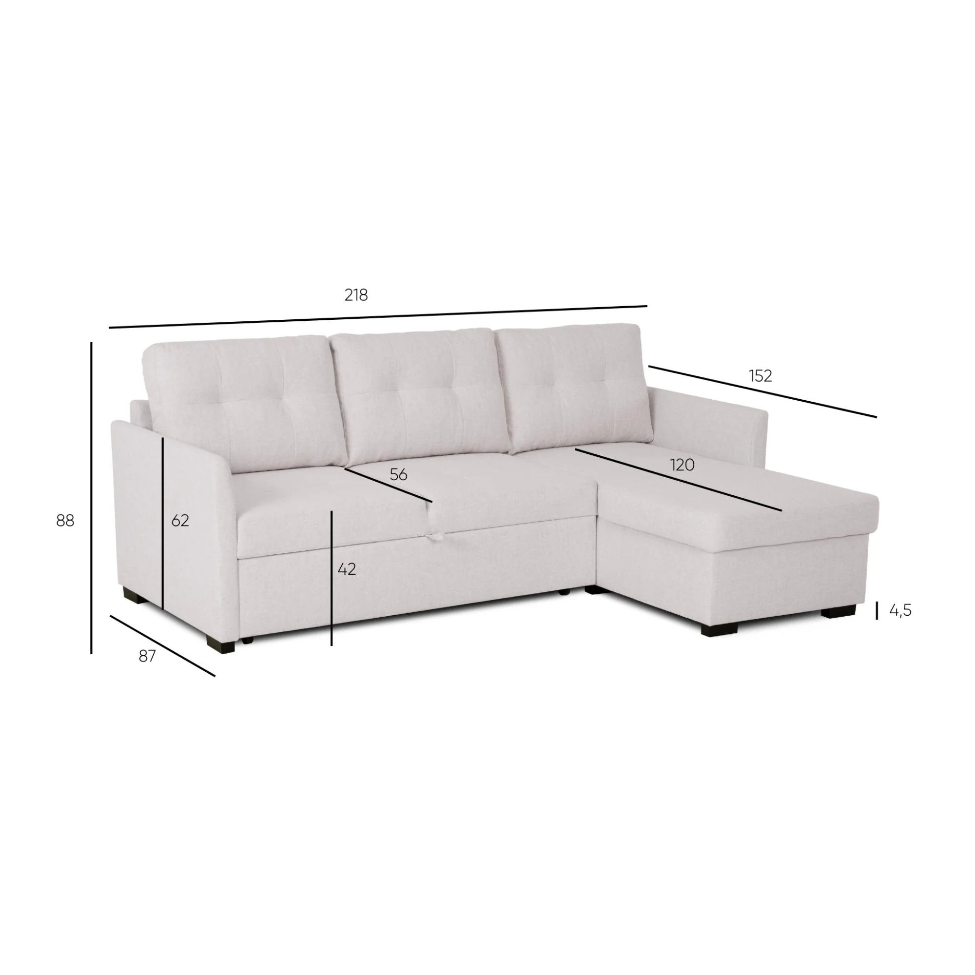 Sofá Cama 3 Lugares com Chaise Longue Reversível GOSLING - Image 11