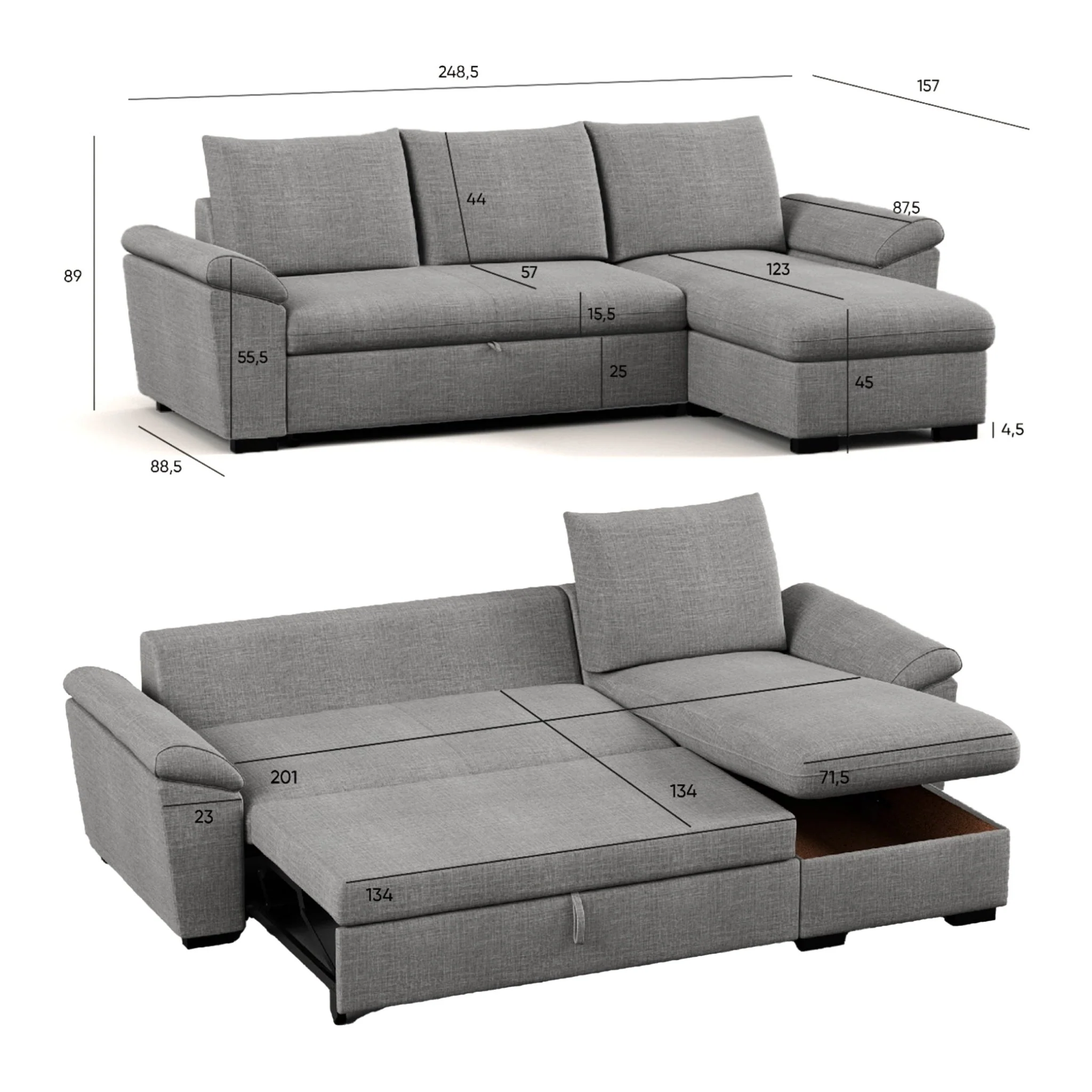 Sofá Cama com Chaise Longue Reversível e Arrumação PORTMAN - Image 11