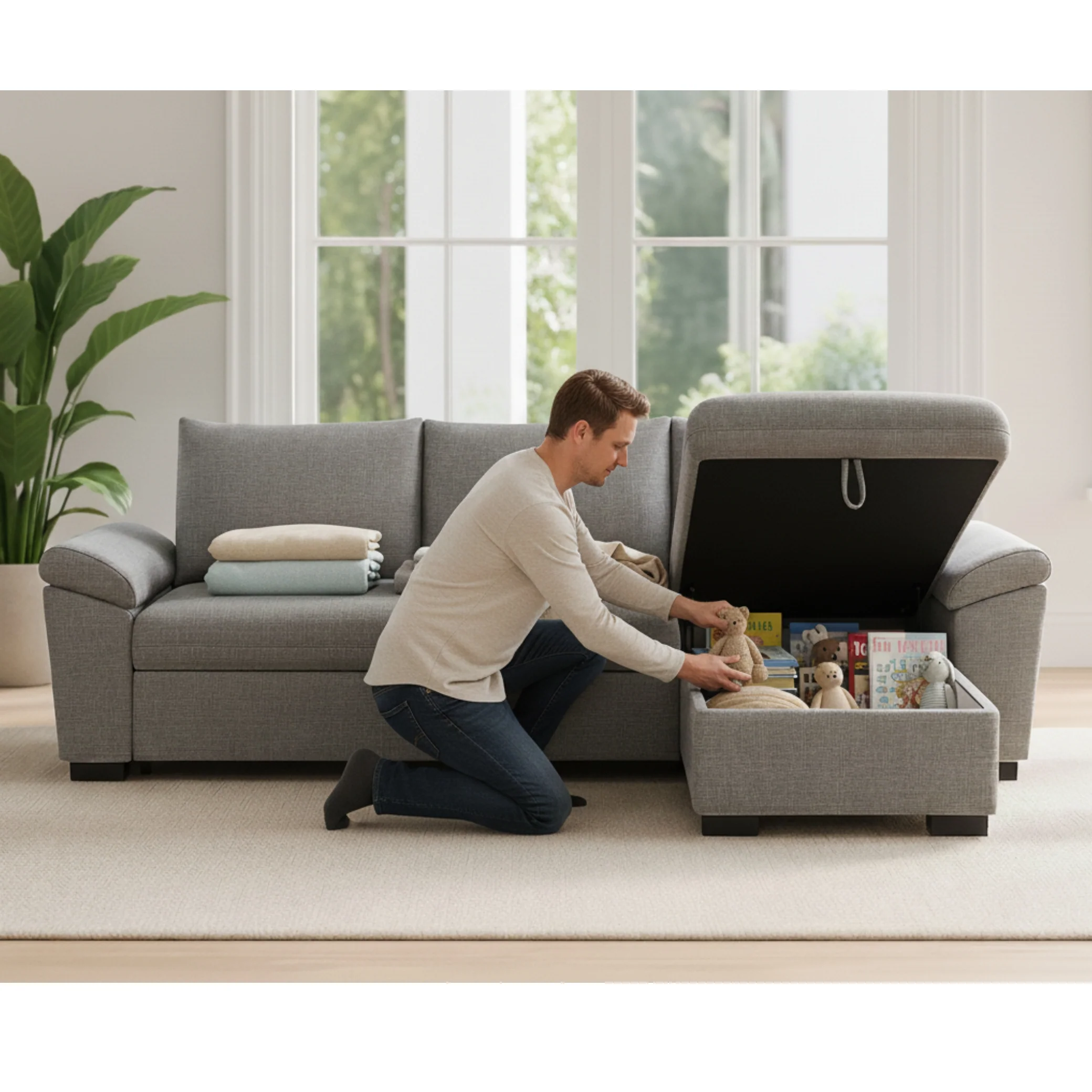 Sofá Cama com Chaise Longue Reversível e Arrumação PORTMAN - Image 5