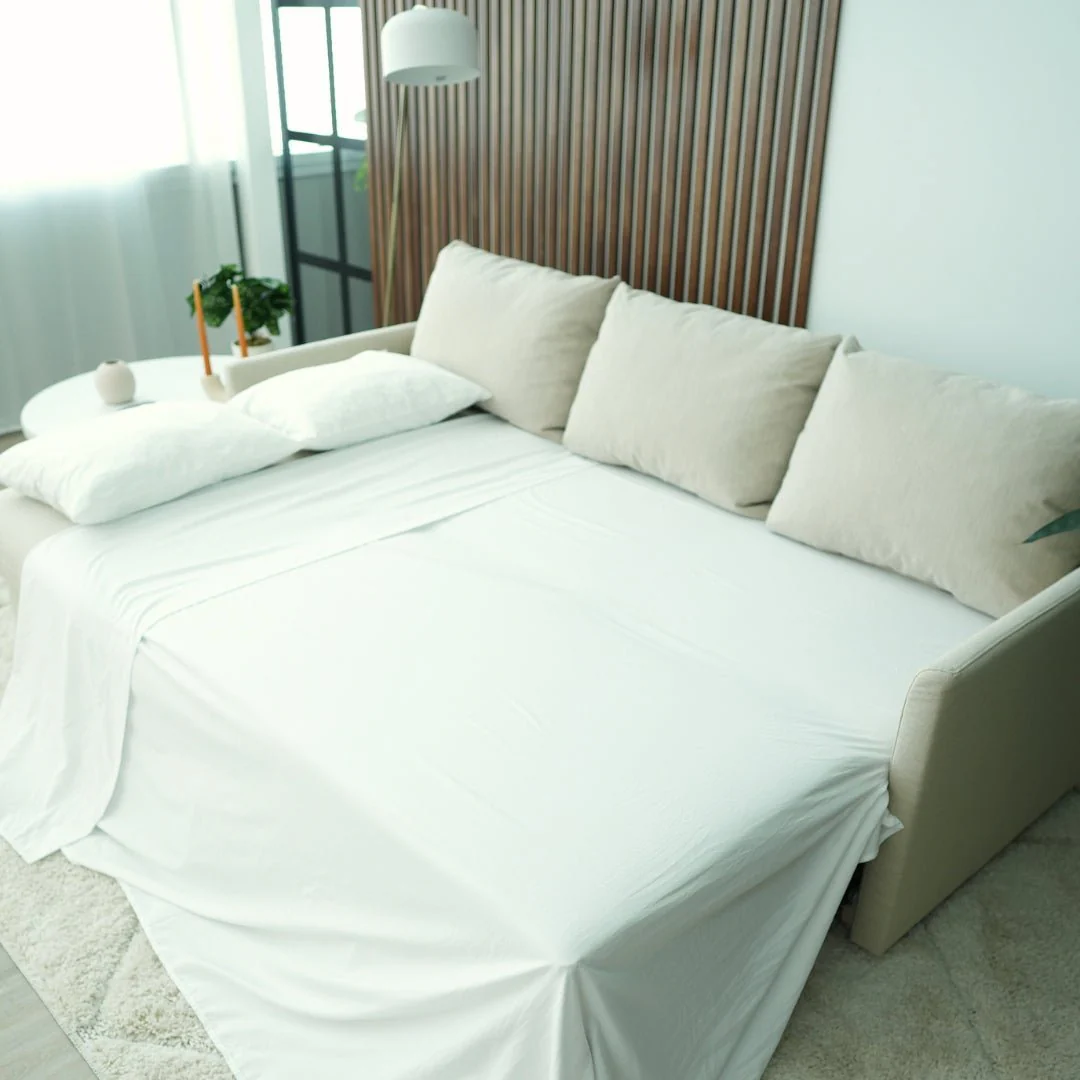 Sofá cama com chaise longue e arrumação bege ELORDI - Image 11