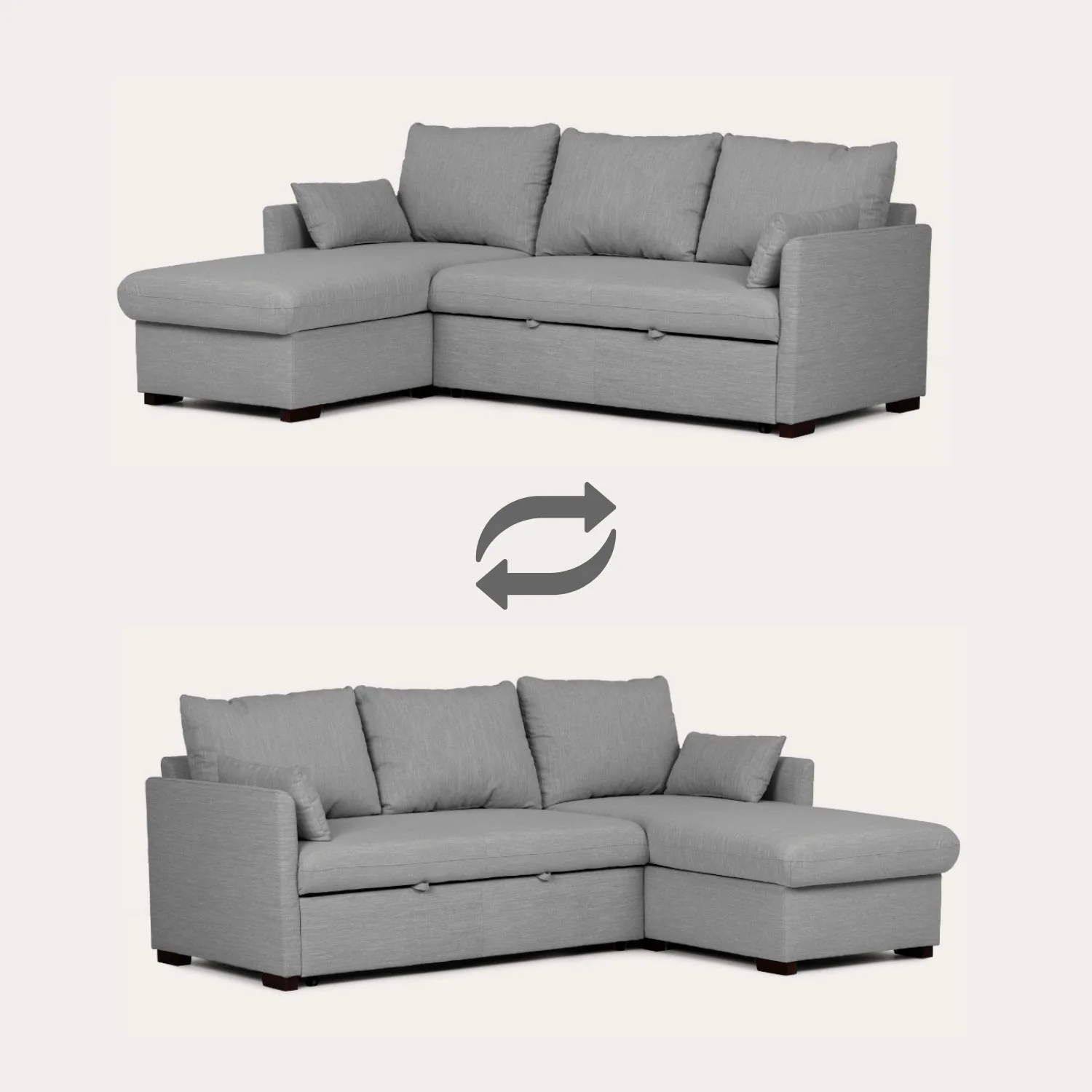Sofá cama com chaise longue e arrumação bege ELORDI - Image 15