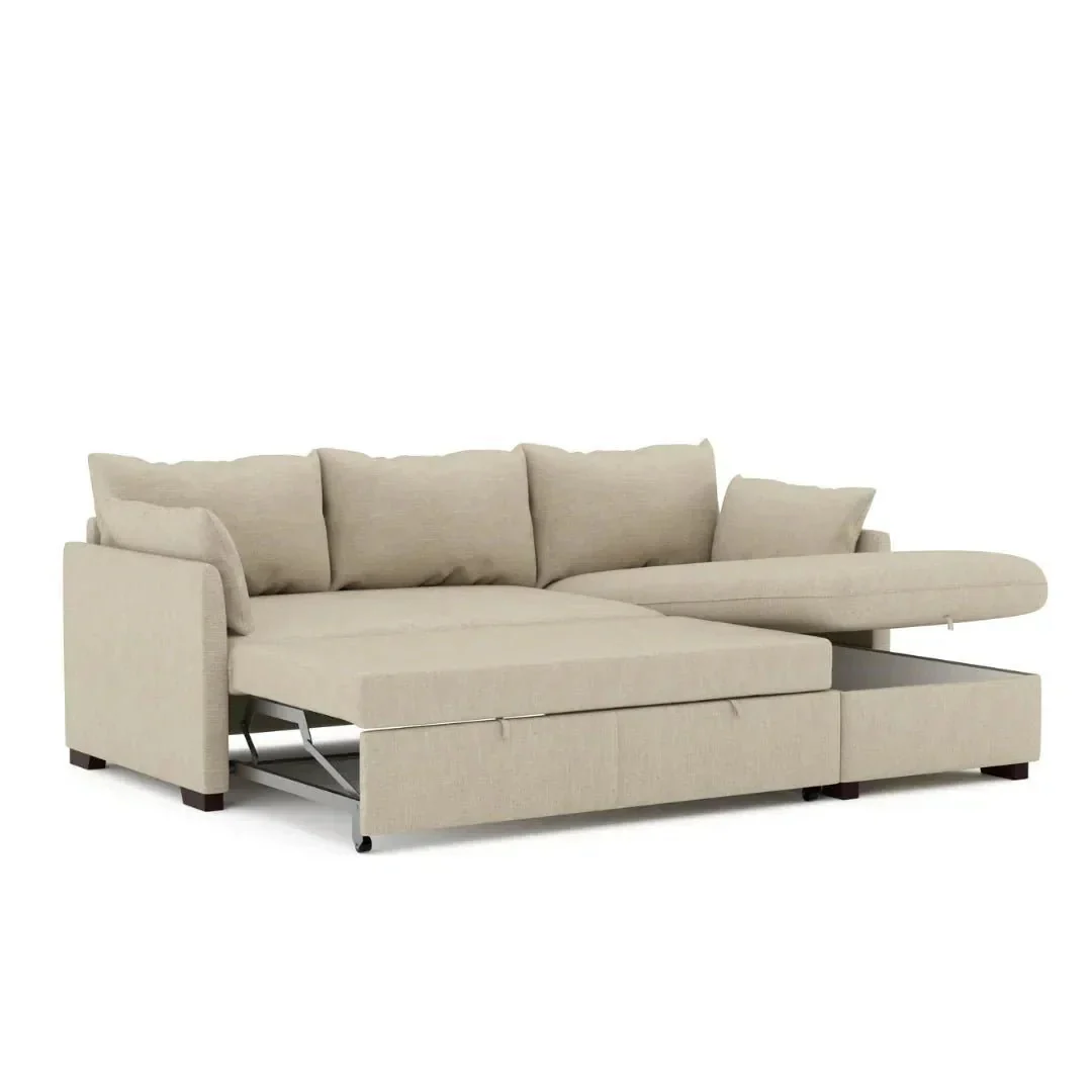 Sofá cama com chaise longue e arrumação bege ELORDI - Image 3