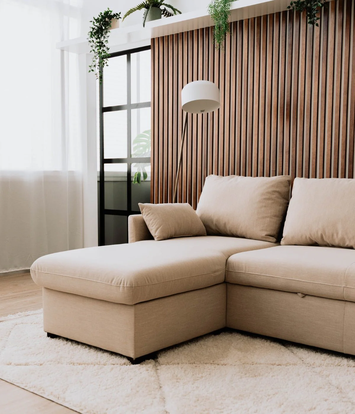 Sofá cama com chaise longue e arrumação bege ELORDI - Image 4