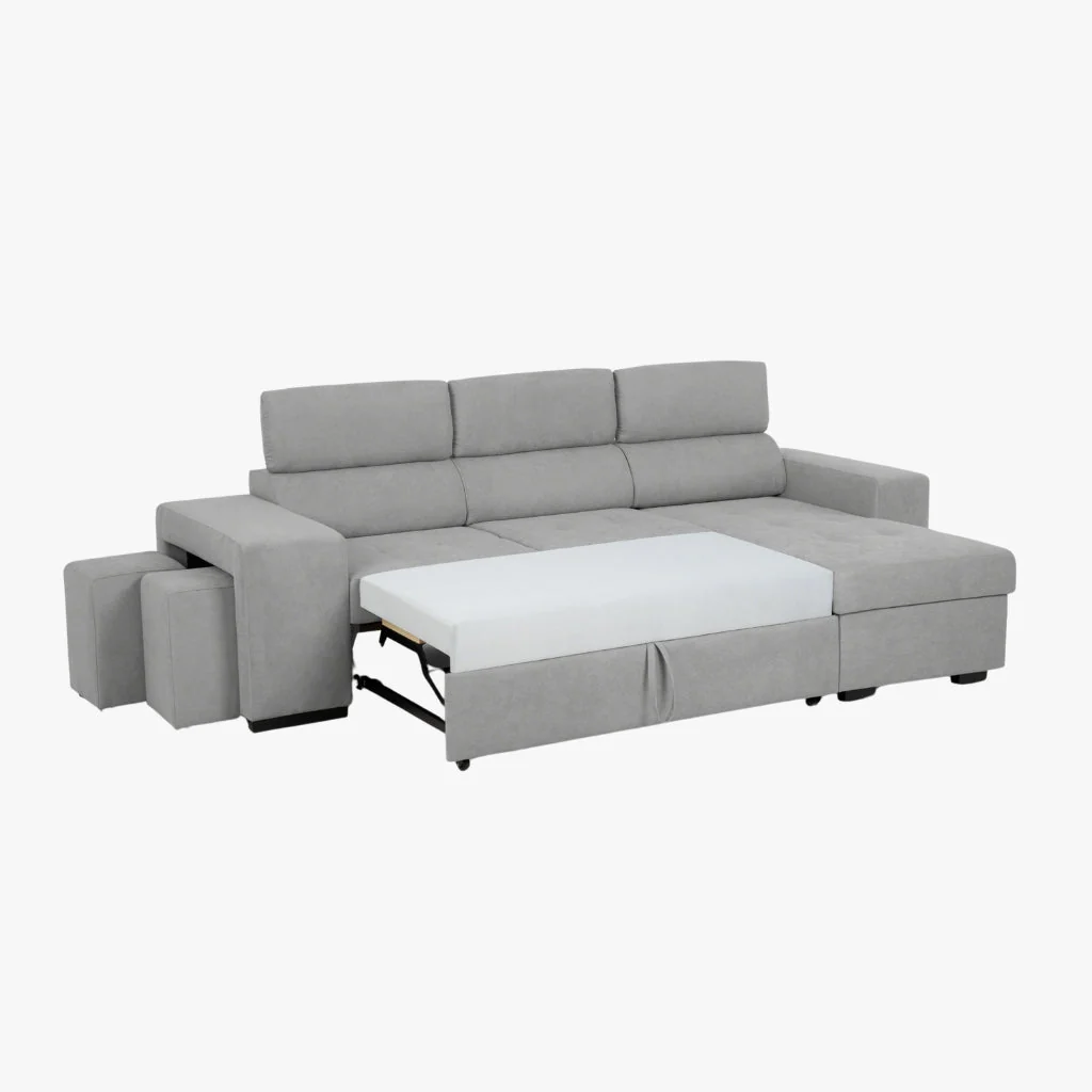 Sofá Cama 4 Lugares com Chaise Longue e Cabeceiras Ajustáveis LINO - Image 6