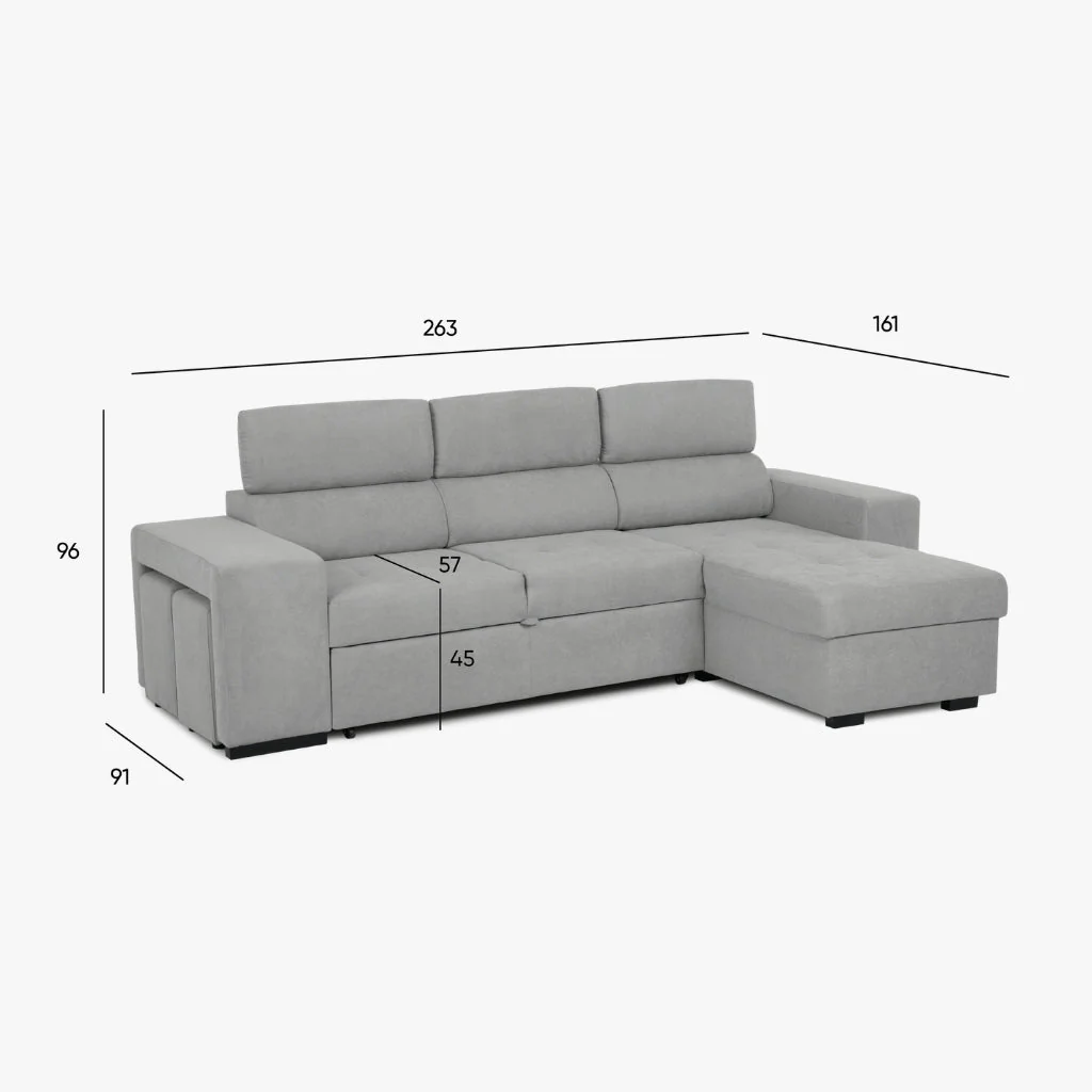 Sofá Cama 4 Lugares com Chaise Longue e Cabeceiras Ajustáveis LINO - Image 8