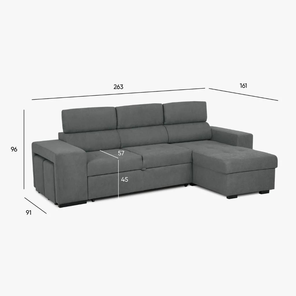 Sofá Cama 4 Lugares com Chaise Longue e Cabeceiras Ajustáveis LINO - Image 11
