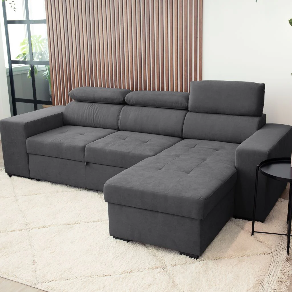 Sofá Cama 4 Lugares com Chaise Longue e Cabeceiras Ajustáveis LINO - Image 3