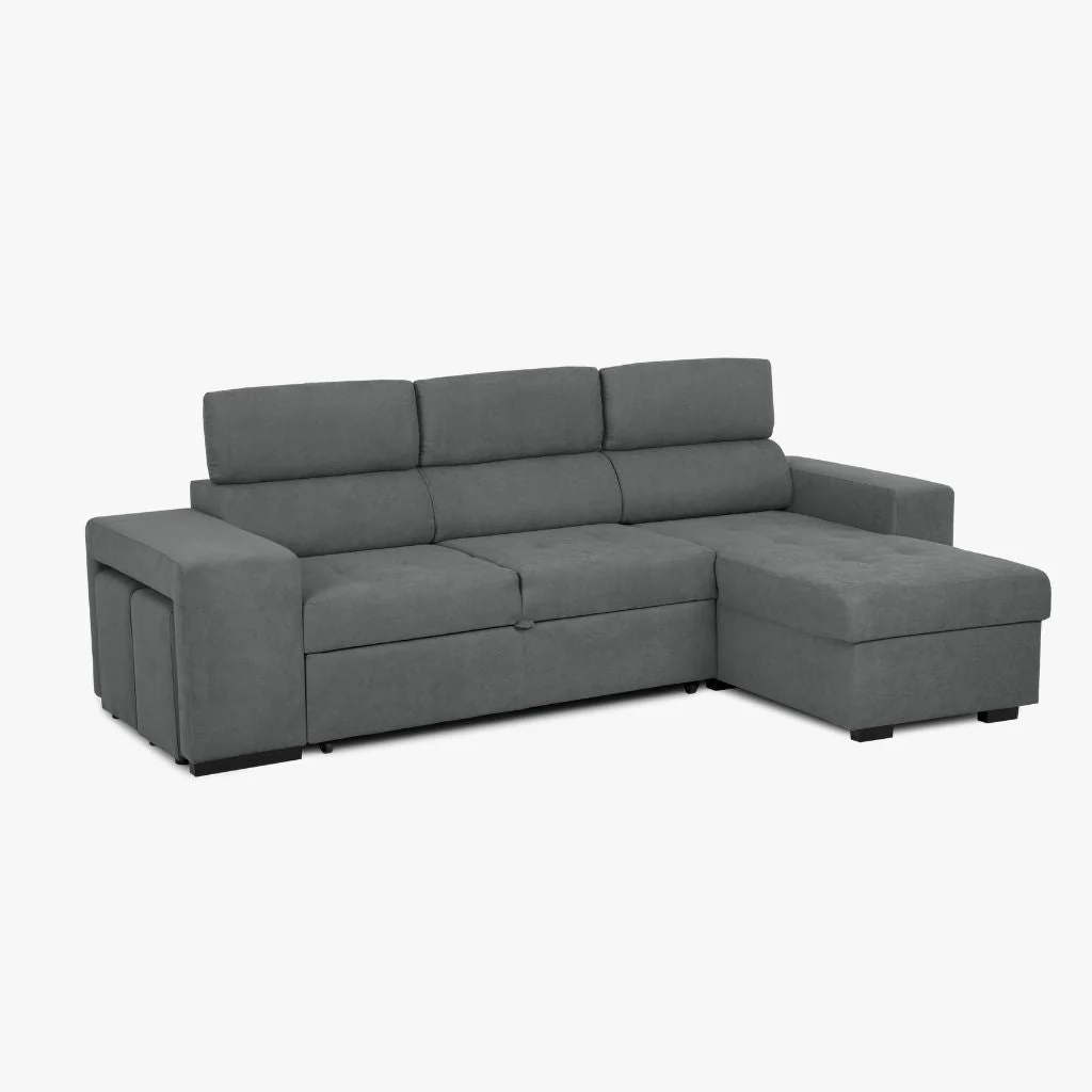 Sofá Cama 4 Lugares com Chaise Longue e Cabeceiras Ajustáveis LINO - Image 4