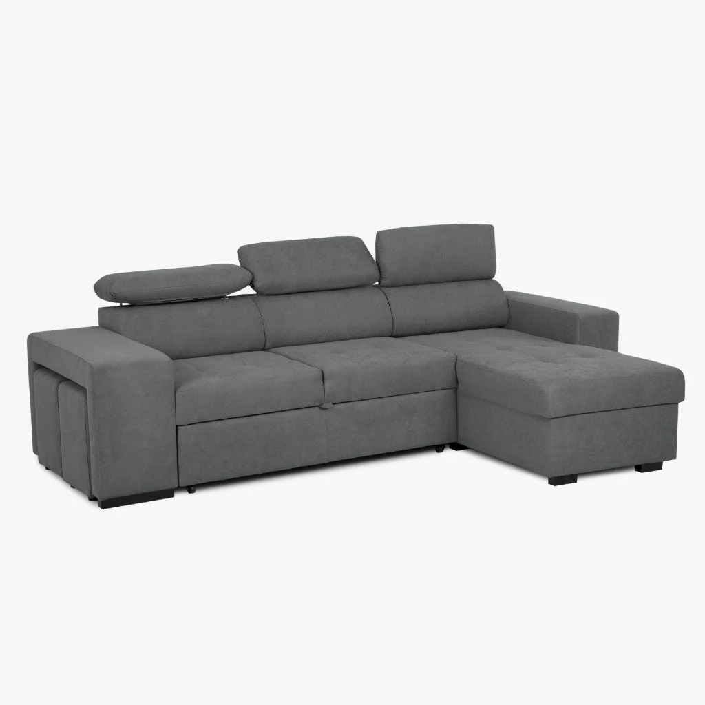 Sofá Cama 4 Lugares com Chaise Longue e Cabeceiras Ajustáveis LINO - Image 5