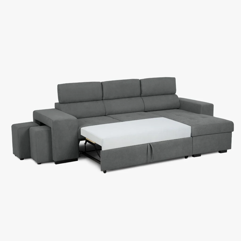 Sofá Cama 4 Lugares com Chaise Longue e Cabeceiras Ajustáveis LINO - Image 6
