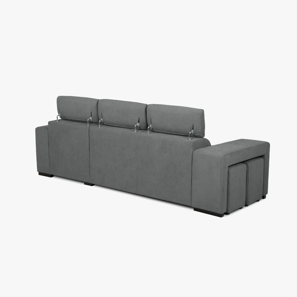 Sofá Cama 4 Lugares com Chaise Longue e Cabeceiras Ajustáveis LINO - Image 7