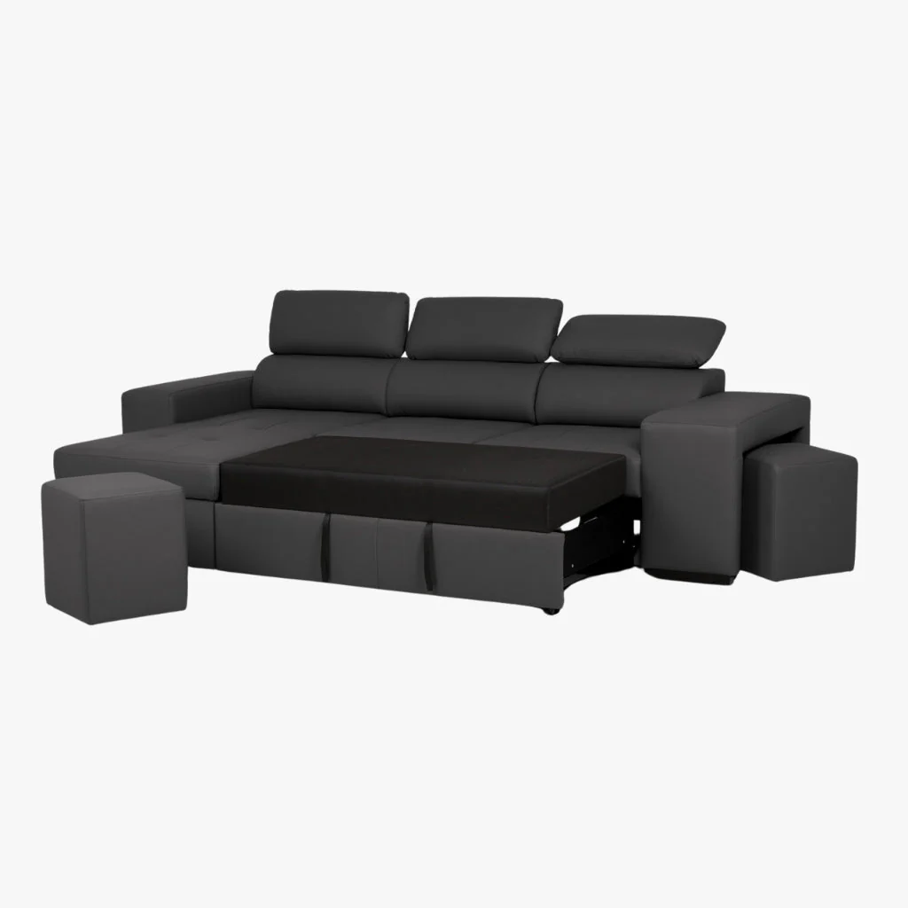 Sofá Cama 4 Lugares com Chaise Longue e Cabeceiras Ajustáveis LINO - Image 6