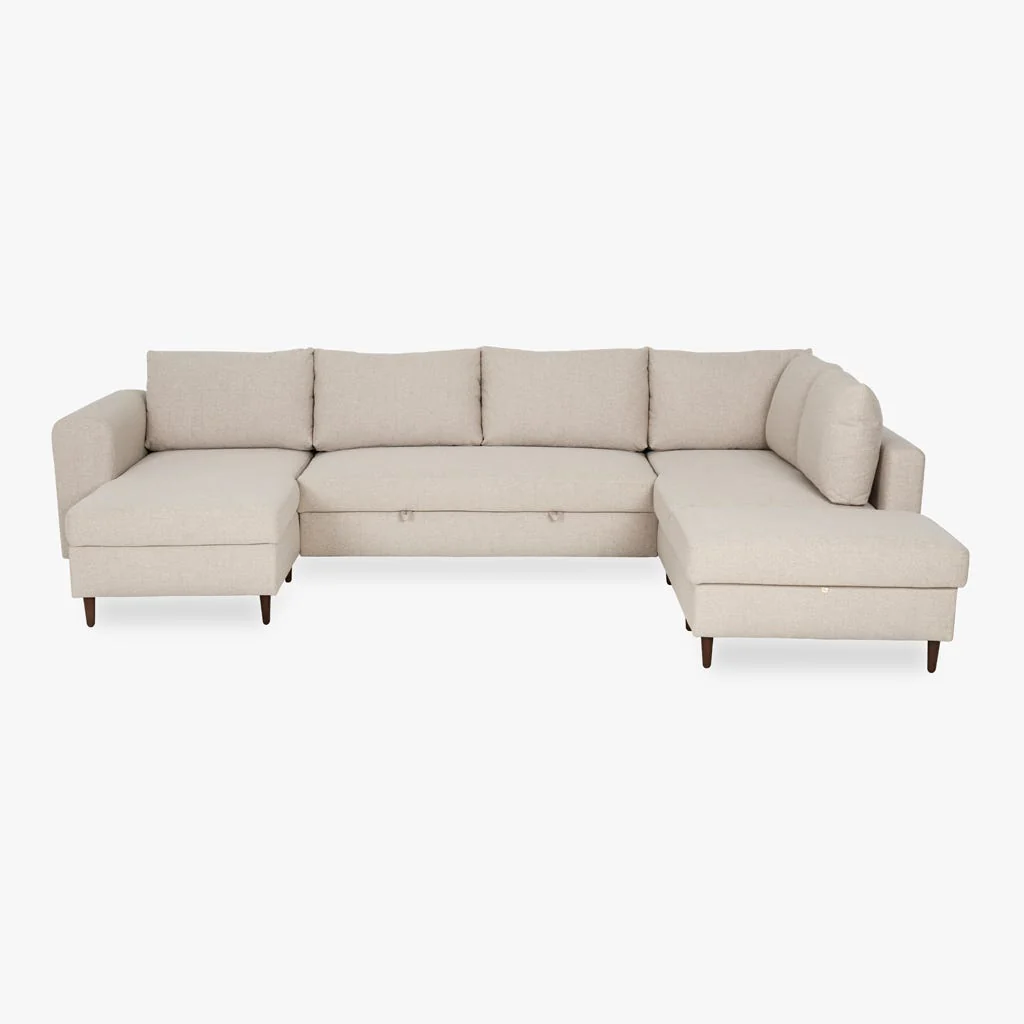 Sofá Cama com Chaise Longue à Esquerda e Pufe à Direita Cinza CRAIG - Image 10