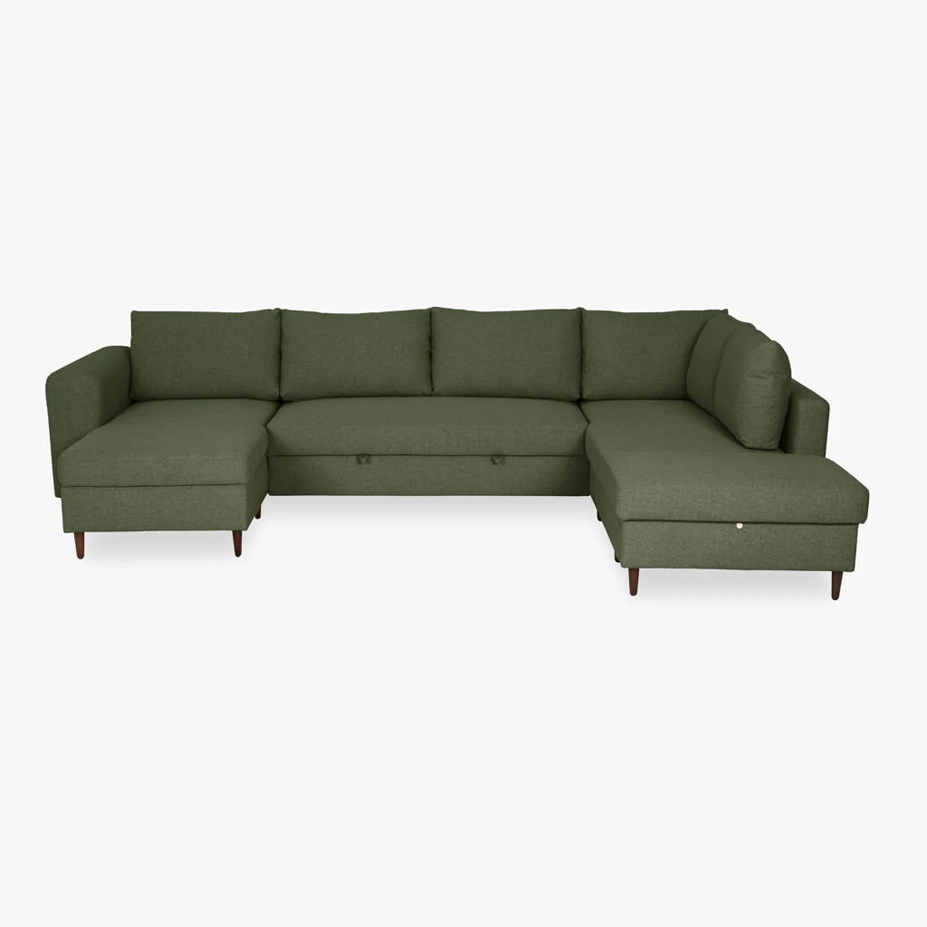 Sofá Cama com Chaise Longue à Esquerda e Pufe à Direita Cinza CRAIG - Image 11