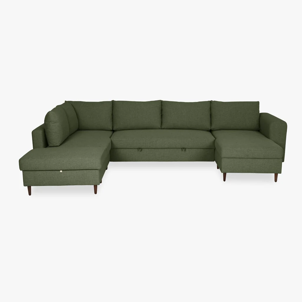 Sofá Cama com Chaise Longue à Direita e Pufe à Esquerda Cinza CRAIG - Image 11