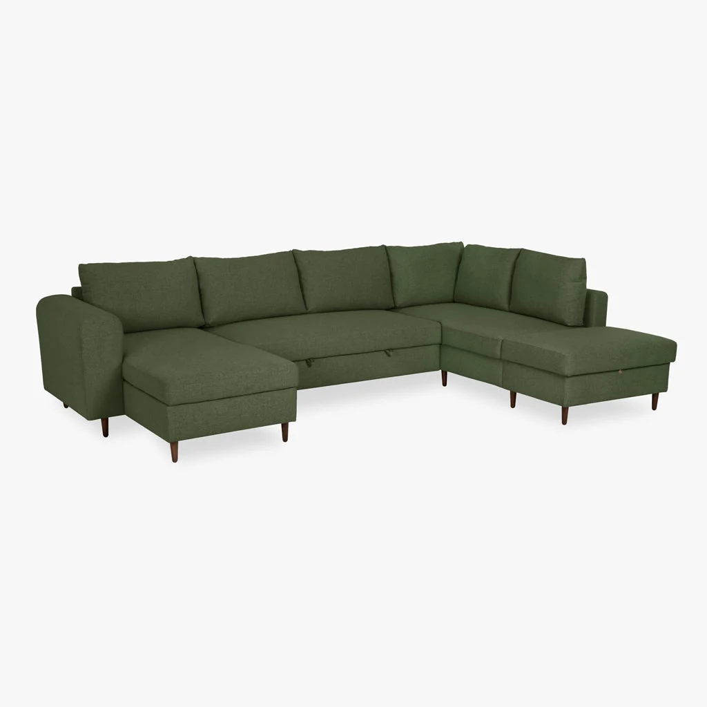 Sofá Cama com Chaise Longue à Esquerda e Pufe à Direita Verde CRAIG - Image 3