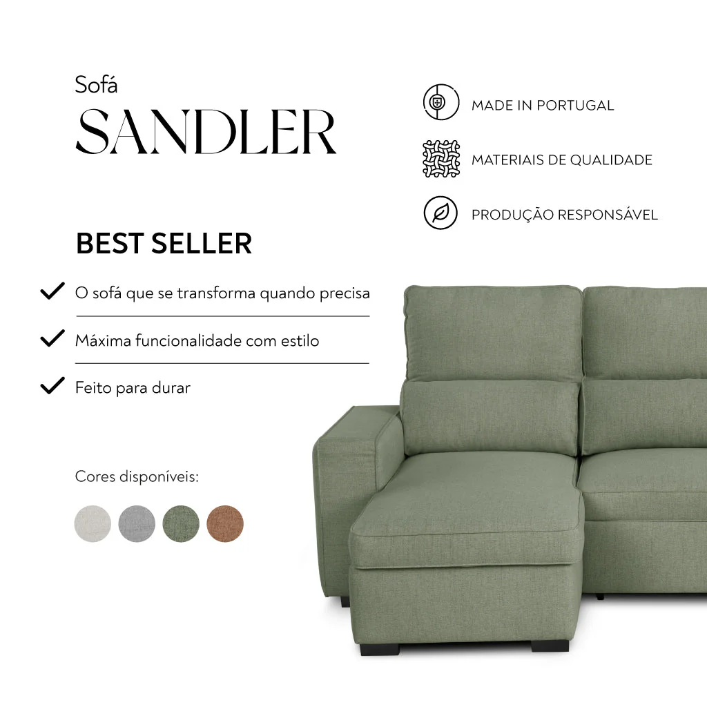 Sofá Cama com Chaise Longue SANDLER - Image 12